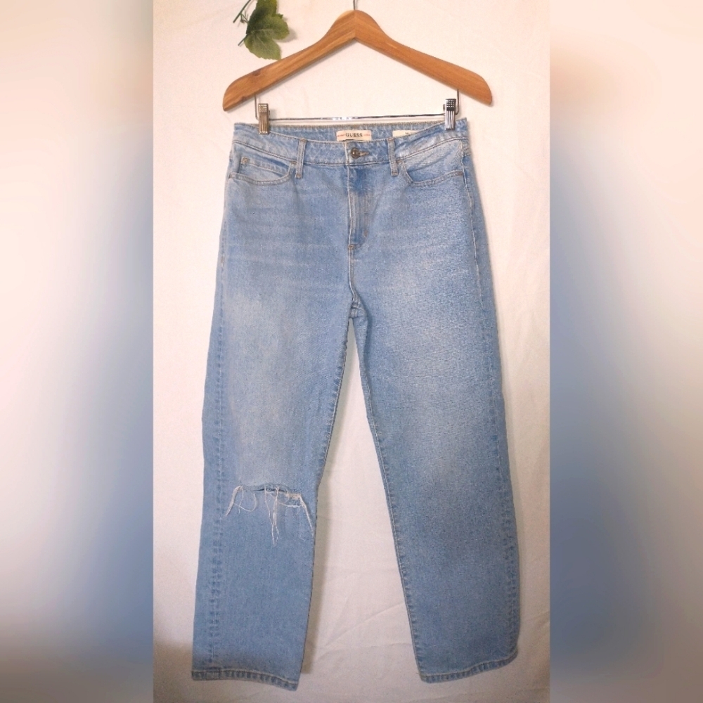 Vintage Guess 1981 Straight Leg Distressed Knee Jeans Size 30